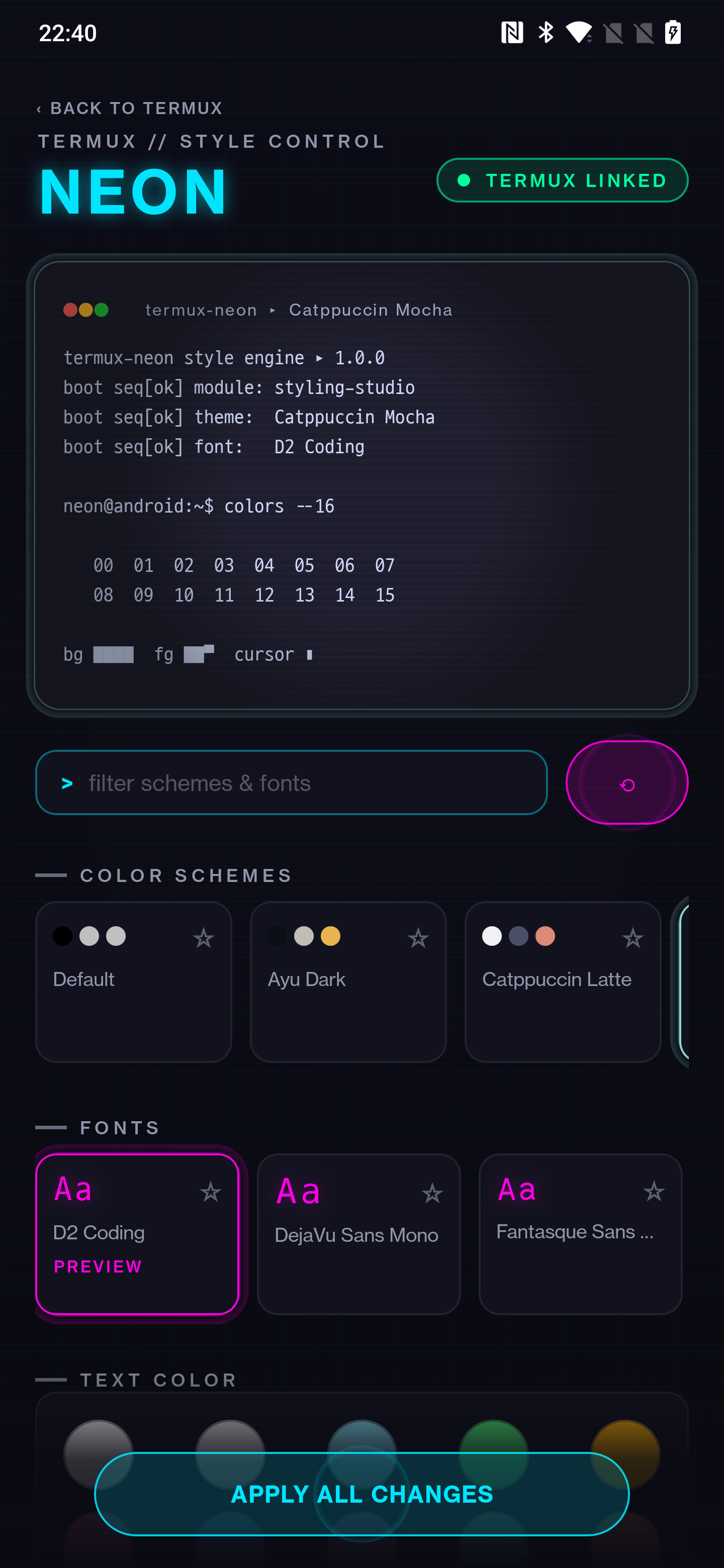 Scheme and font picker with live preview