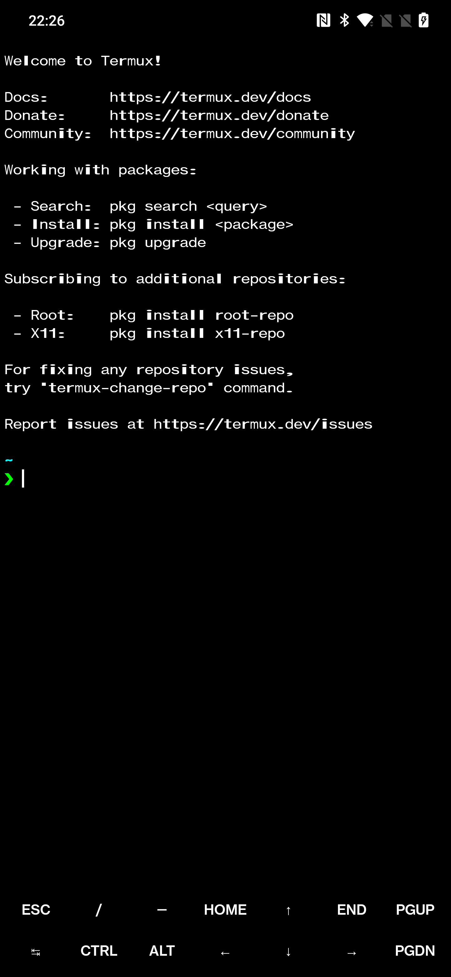 Termux terminal with the default theme